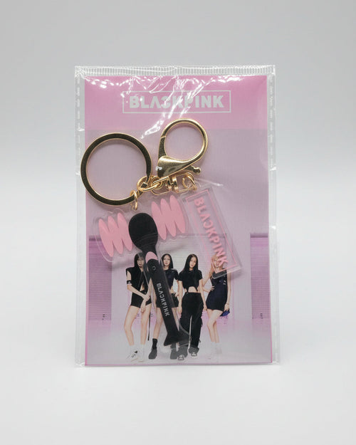 Keychain with 'BLACKPINK' design on a clear plastic packaging
