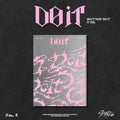 Album cover with pink and gray design on a dark background