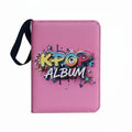 Pink K-pop album cover on a desk with office supplies in the background