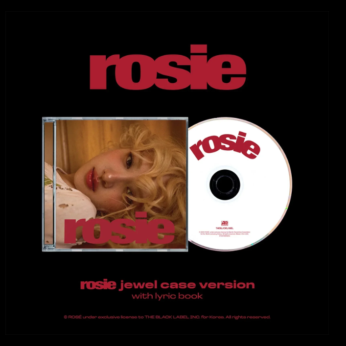 Rosie album cover with CD and lyric book on a black background